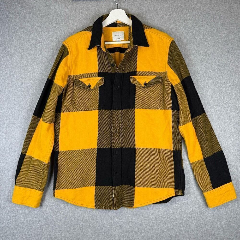American Eagle Outfitters Men Medium Classic Fit Button Front Shirt Yellow Black